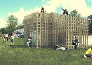 Kunstwerk Noorderzonfestival in opbouw