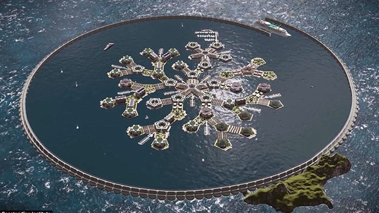 Een voorbeeld van een drijvende stad. Foto Seasteding Institute