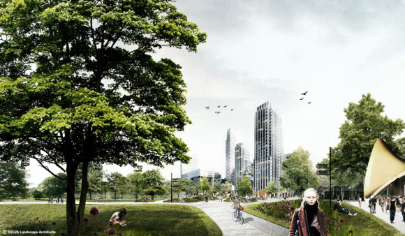 ‘De Groene Entree’ Den Haag – zicht op de nieuwe stadshal vanuit het ‘Koninklijk Stadspark’