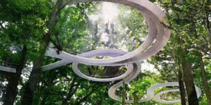 Trampolines tussen de boomtoppen. © DROR
