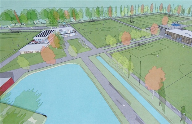 Mogelijke schets van het gebouw van Hermes-DVS, links op de afbeelding de schets van het gebouw van SVV en HBSS. Render via ssv HBSS