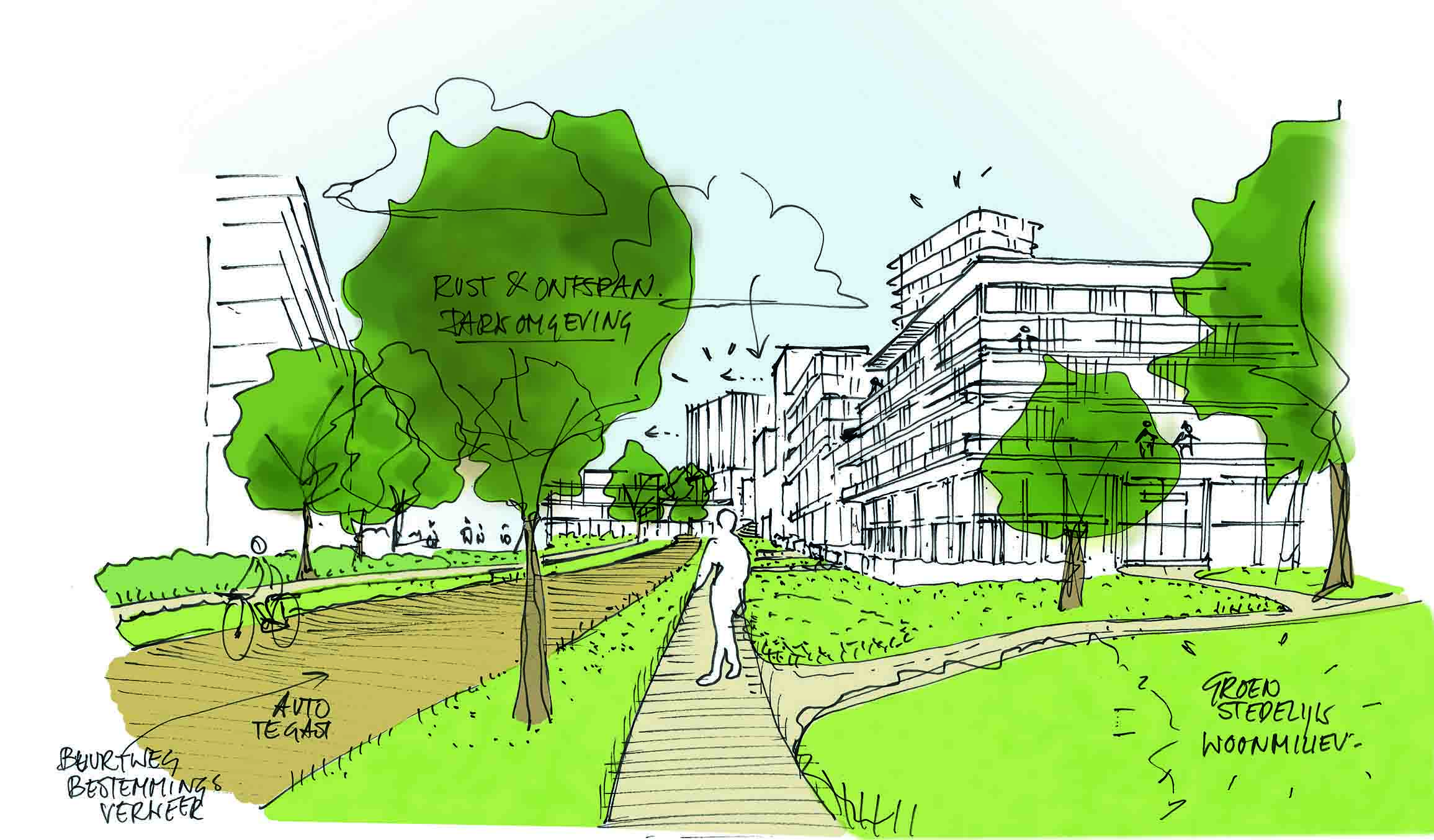 Zoetermeer werkt aan een nieuwe stadswijk die een groene entree van de stad moet worden. Visualisatie Boerhaavelaan