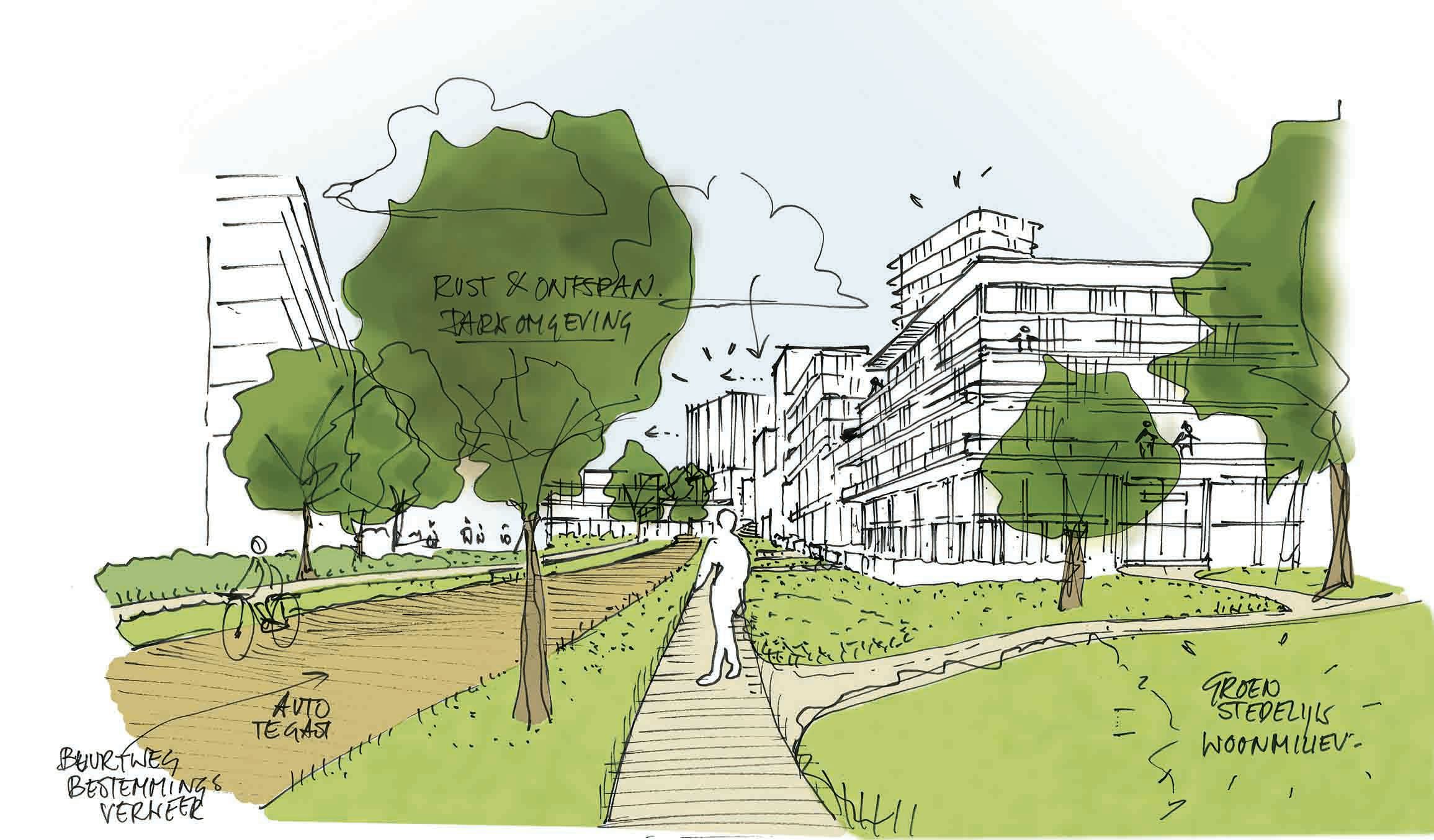Zoetermeer werkt aan een nieuwe stadswijk die een groene entree van de stad moet worden. Visualisatie Boerhaavelaan