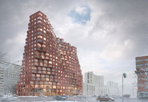 Silhouette is een nieuwe woonwijk welke toegevoegd wordt aan het sterke karakter van Moskou's centrale ring. Impressies: MVRDV