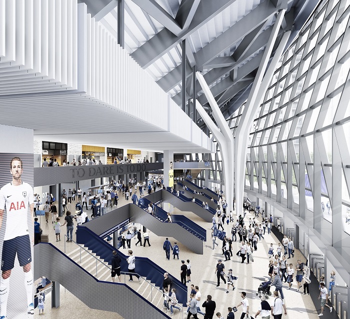 Het 5 verdiepingen tellende zuidelijke atrium wordt ondersteund door twee structurele 'bomen'