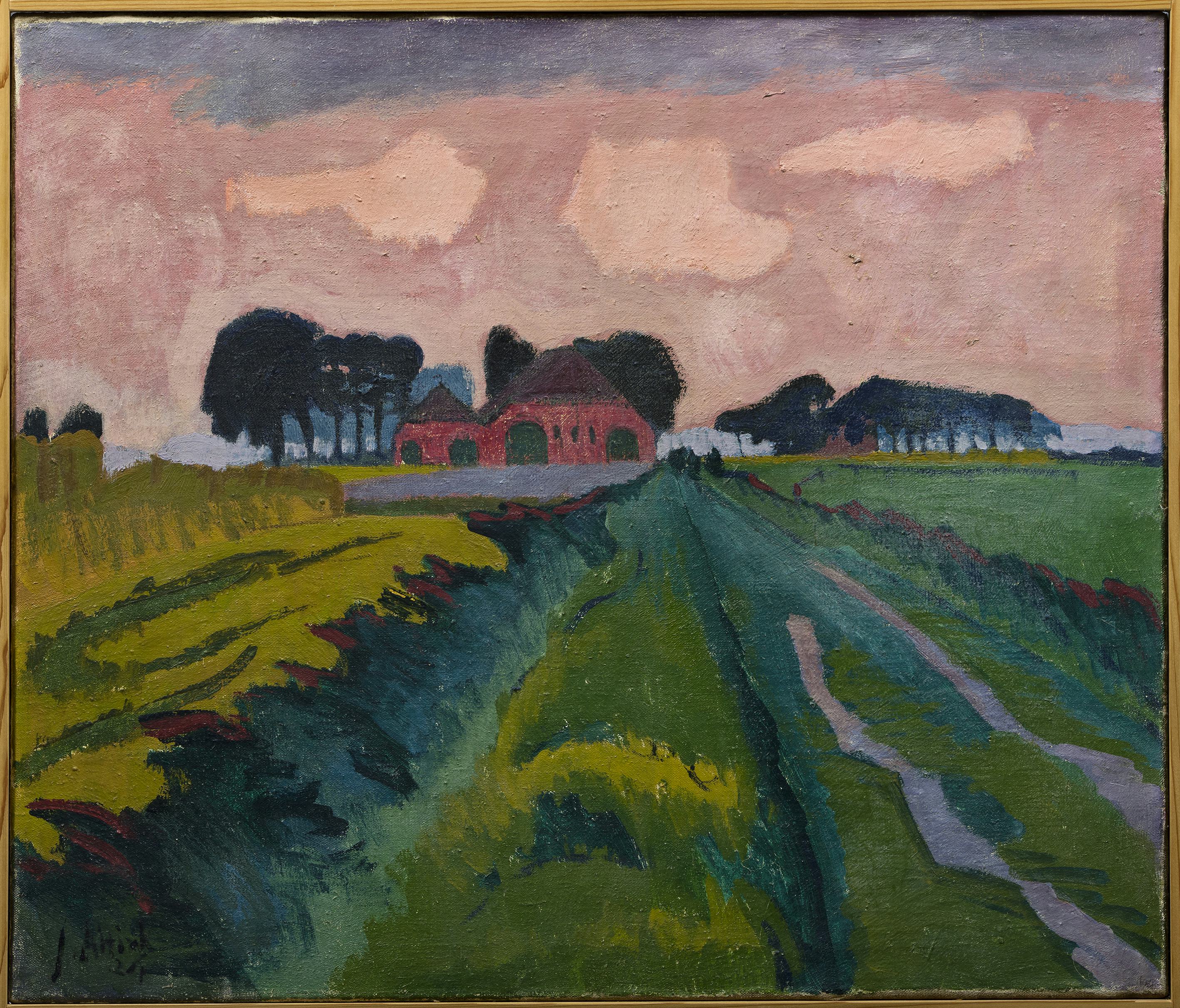 Jan Altink, De rode boerderij, 1926, was/olieverf op canvas, 60,5 x 70, 5 cm, Collectie Stichting De Ploeg, bruikleen Groninger Museum
