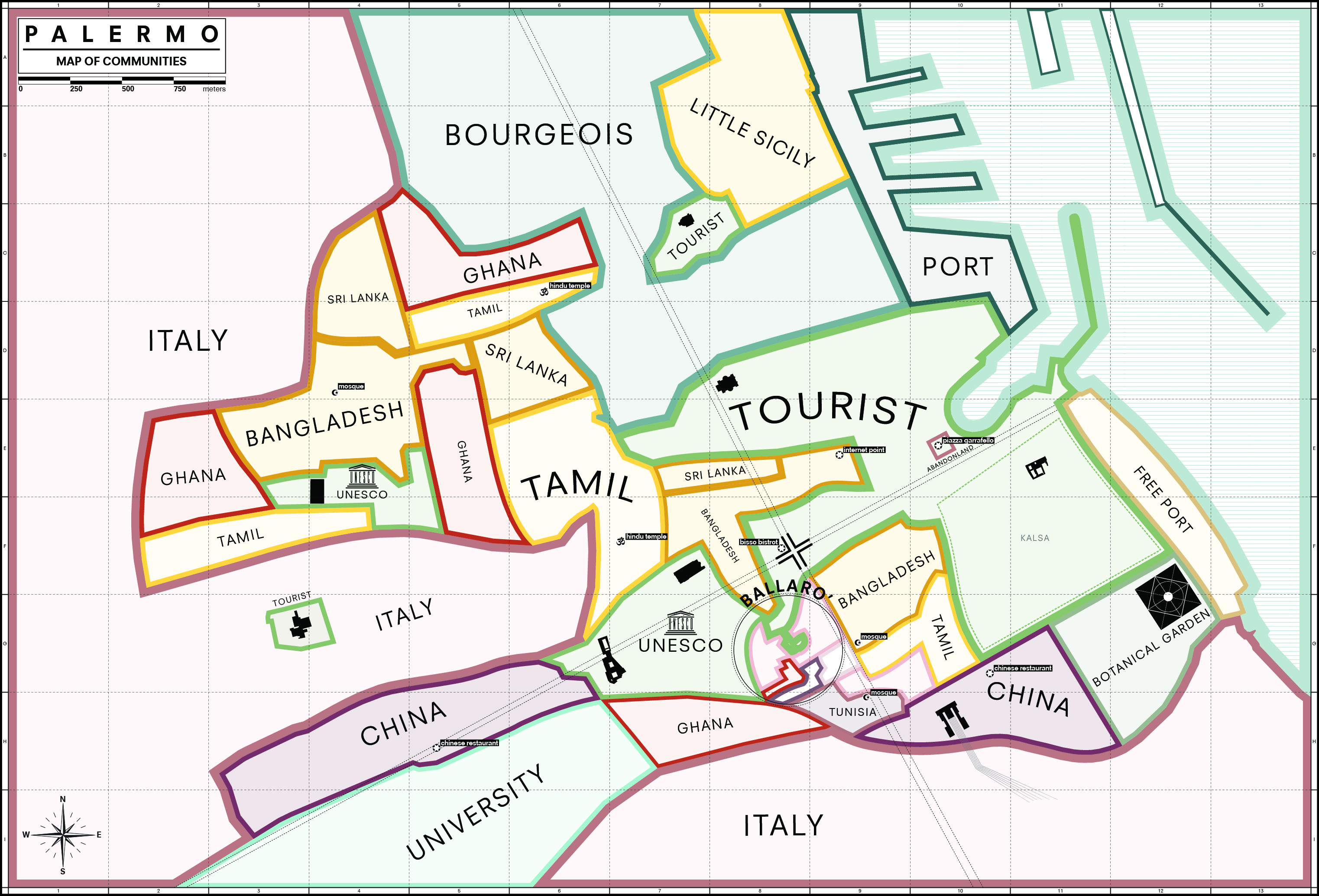 Kaart met de verschillende gemeenschappen in Palermo. Beeld OMA