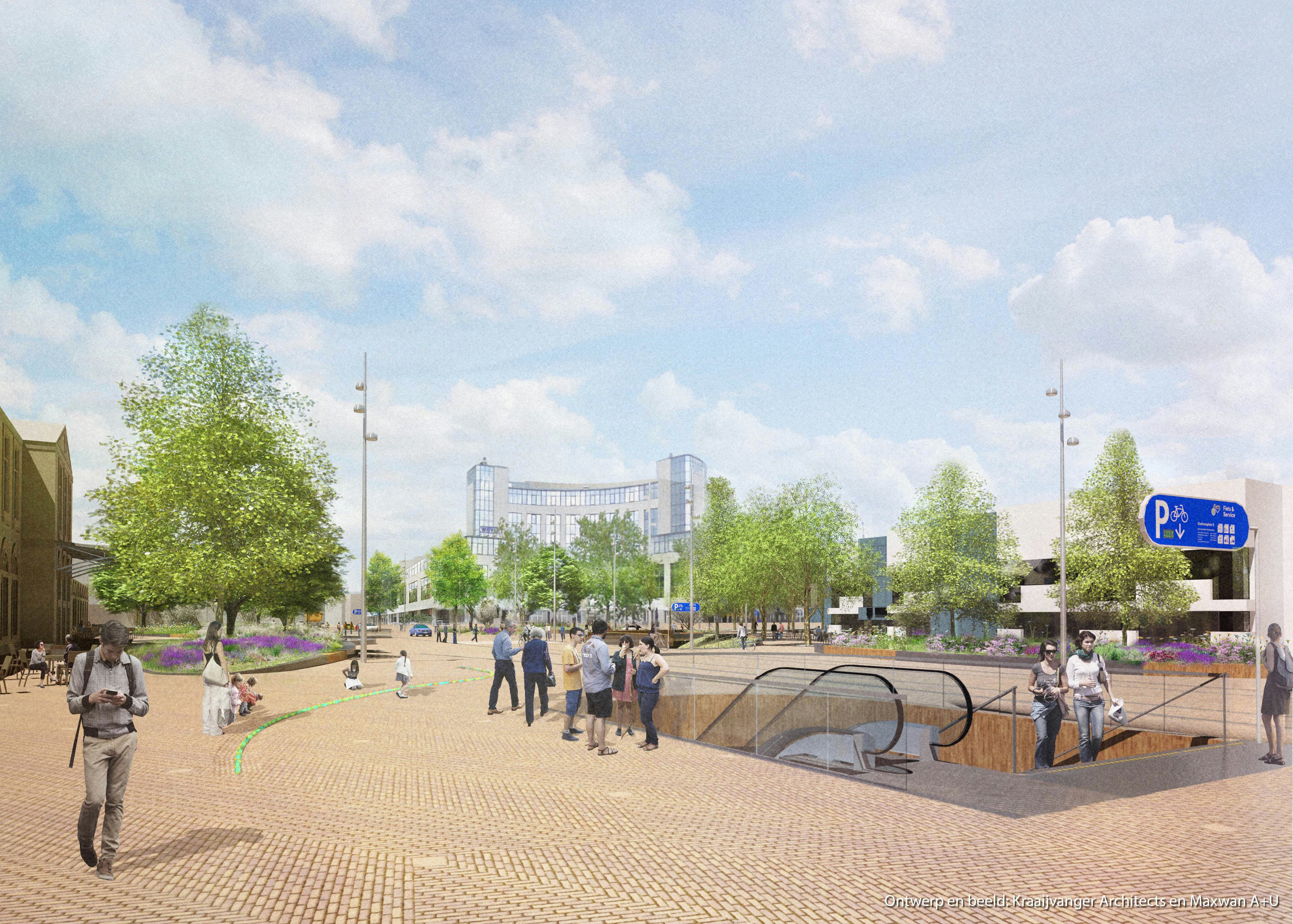 Ondergrondse fietsenstalling en herinrichting Stationsplein Zwolle naar ontwerp van Kraaijvanger Architects en Maxwan
