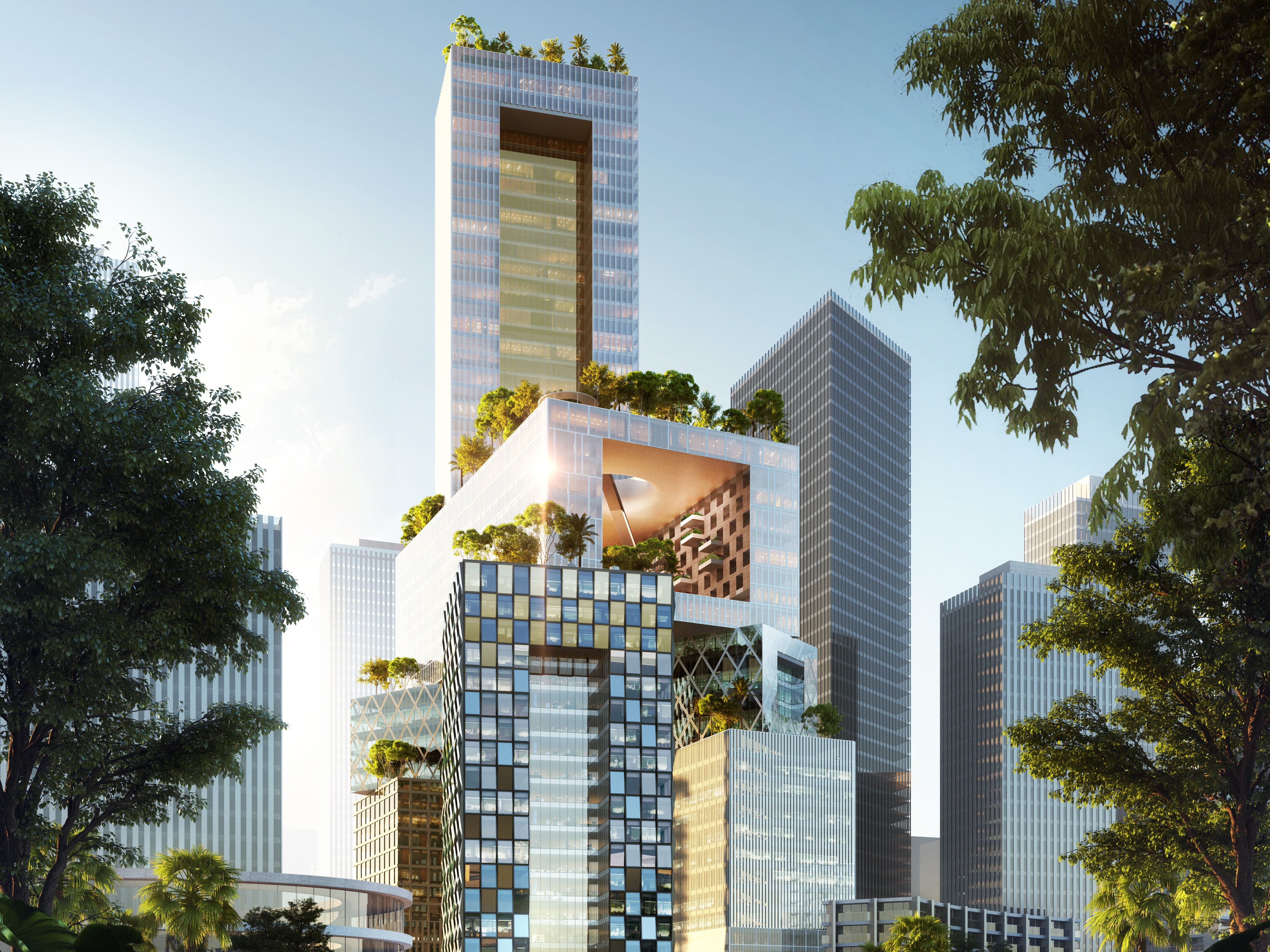 Hoogbouw Vanke 3D City door MVRDV in Shenzhen (China), beeld ATCHAIN