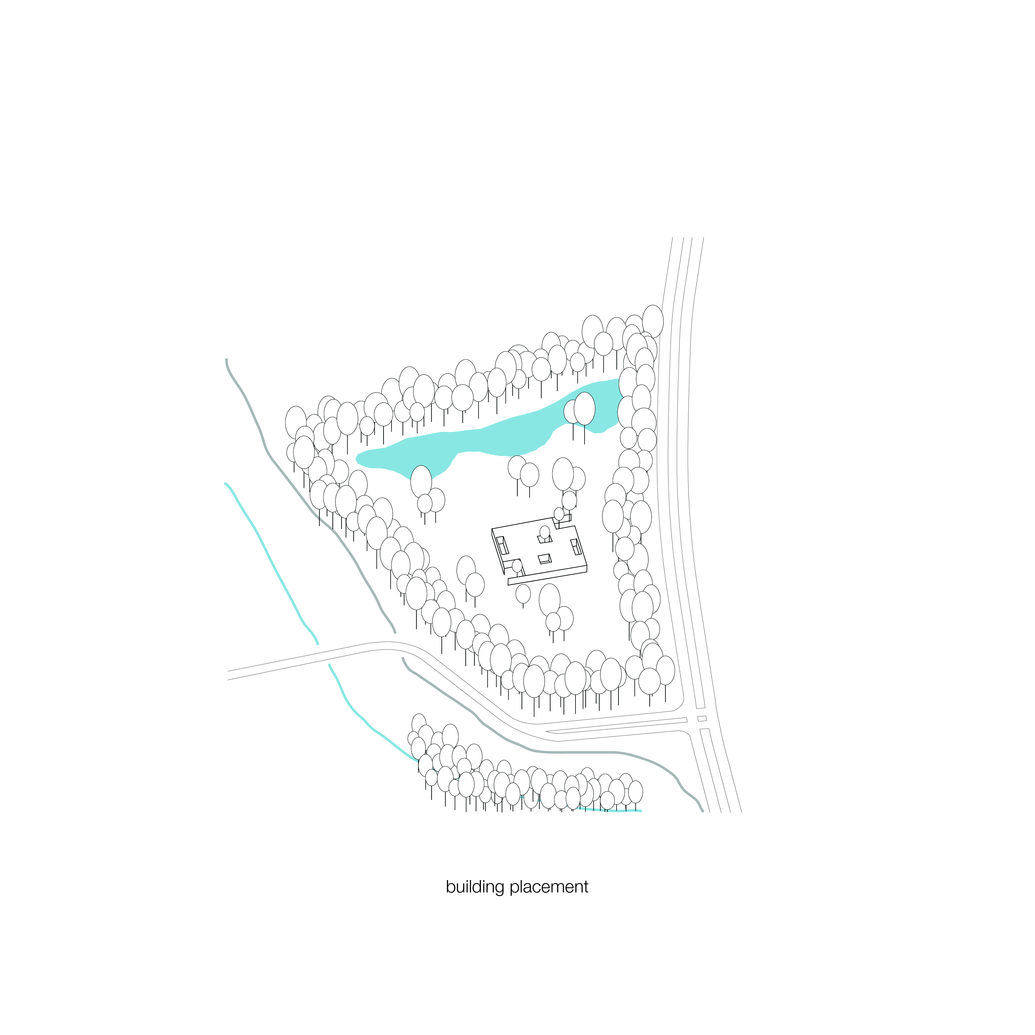 Schema plaatsing gebouw. Crematorium Siesegem -KAAN Architecten. 