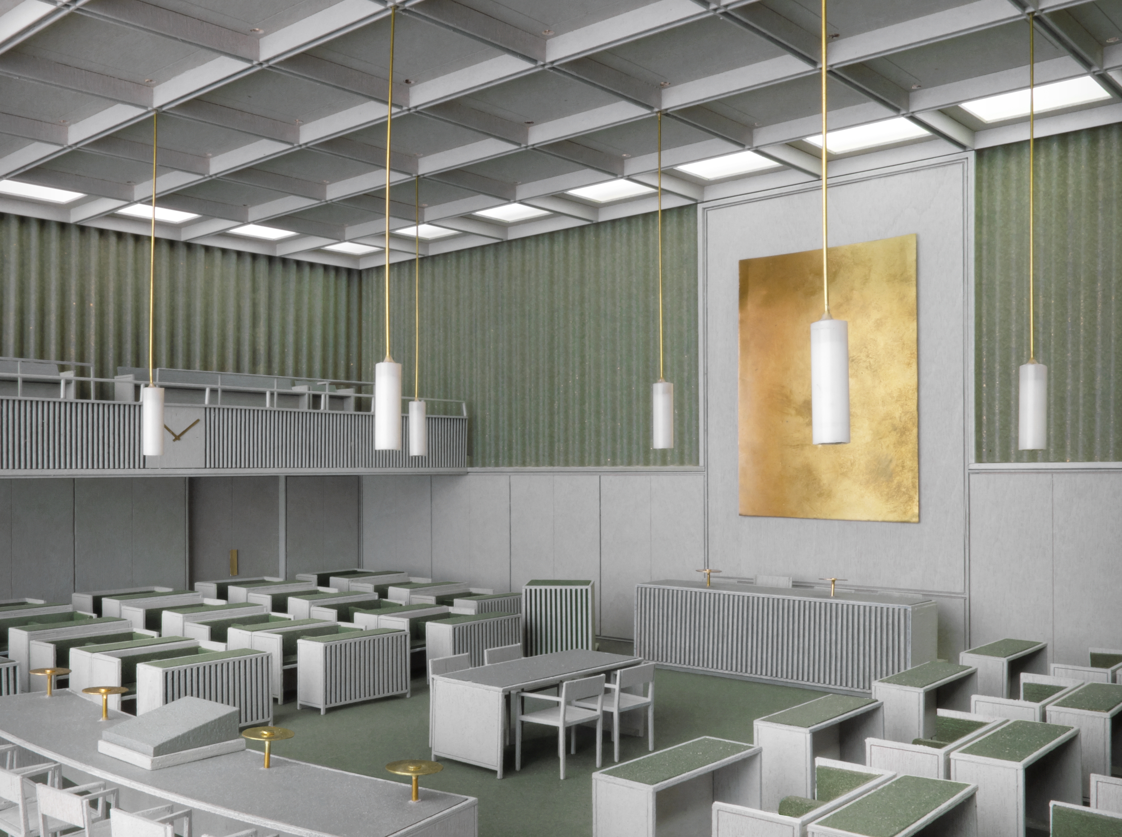 Maquette tijdelijke plenaire zaal Eerste Kamer Den Haag, beeld Happel Cornelisse Verhoeven