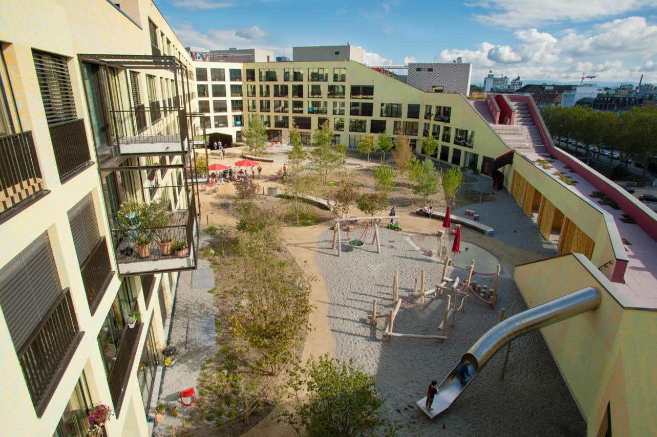 Kalkbreite Zürich door Müller Sigrist Architekten, beeld Genossenschaft Kalkbreite, Volker Schopp