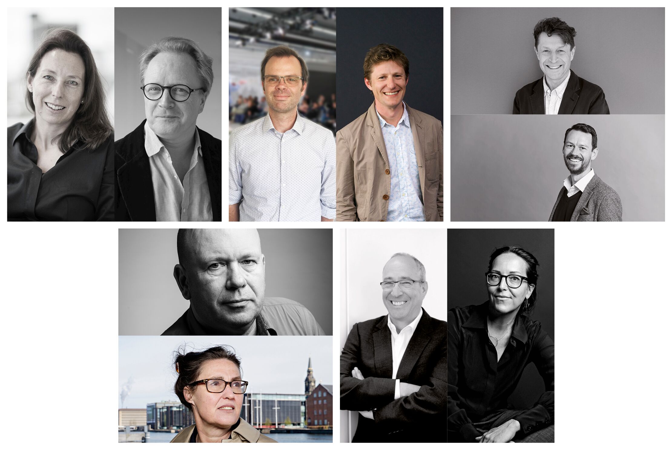 Kloksgewijs:  Jennifer Dixon (AECOM) en Stafford Critchlow (WilkinsonEyre) van Co:MK:U; Frank Werner (KCAP) en Oliver Milton of Hawkins\Brown; Michael Taylor en Thom Kilvert van Hopkins Architects; Nina La Cour Sell (Henning Larsen) en Alex Lifschutz van Lifschutz Davidson Sandilands en Ellen van Loon en  Reinier de Graaf van OMA. Beelden van de betreffende bureaus