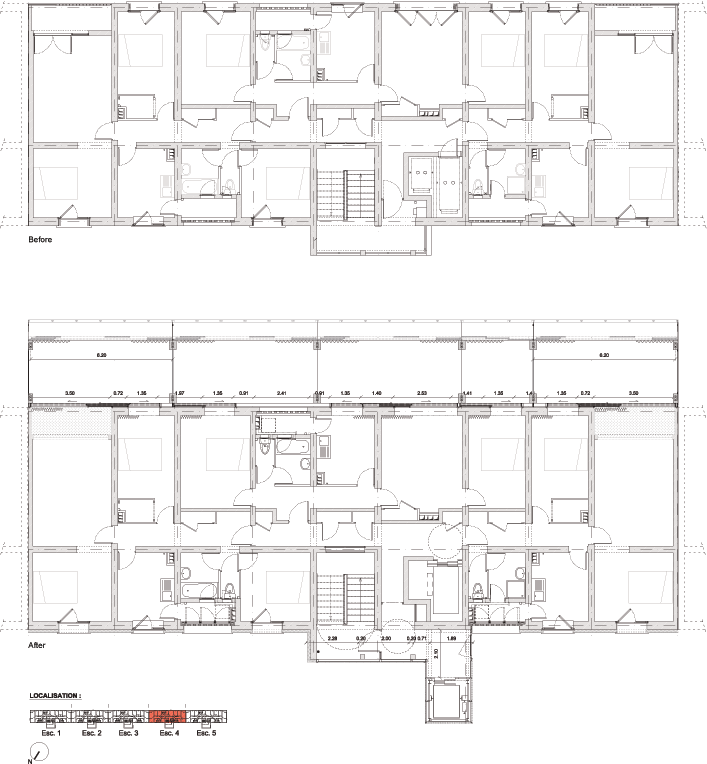 Transformatie van 530 woningen in Grand Parc Bordeaux door Lacaton & Vassal architectes, Frédéric Druot Architecture en Christophe Hutin Architecture