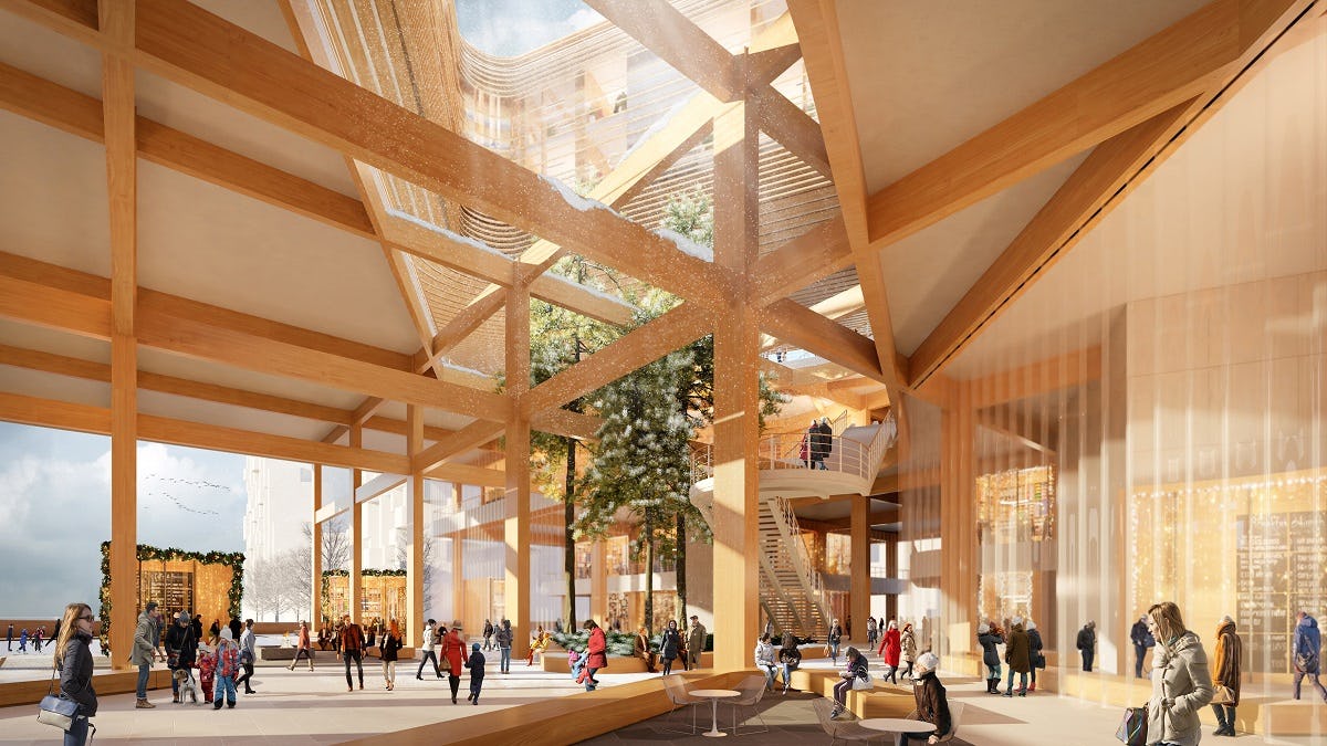 De nieuwe wijk Sidewalk Toronto zal volledig uit massief houten constructies worden opgetrokken Beeld Snøhetta