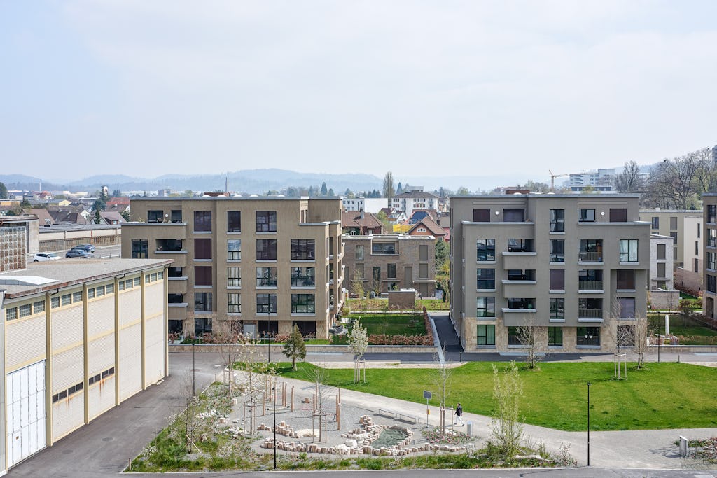 Aeschbachquartier Aarau Zwitserland door KCAP Beeld Beat Schweizer, illustratie © KCAP