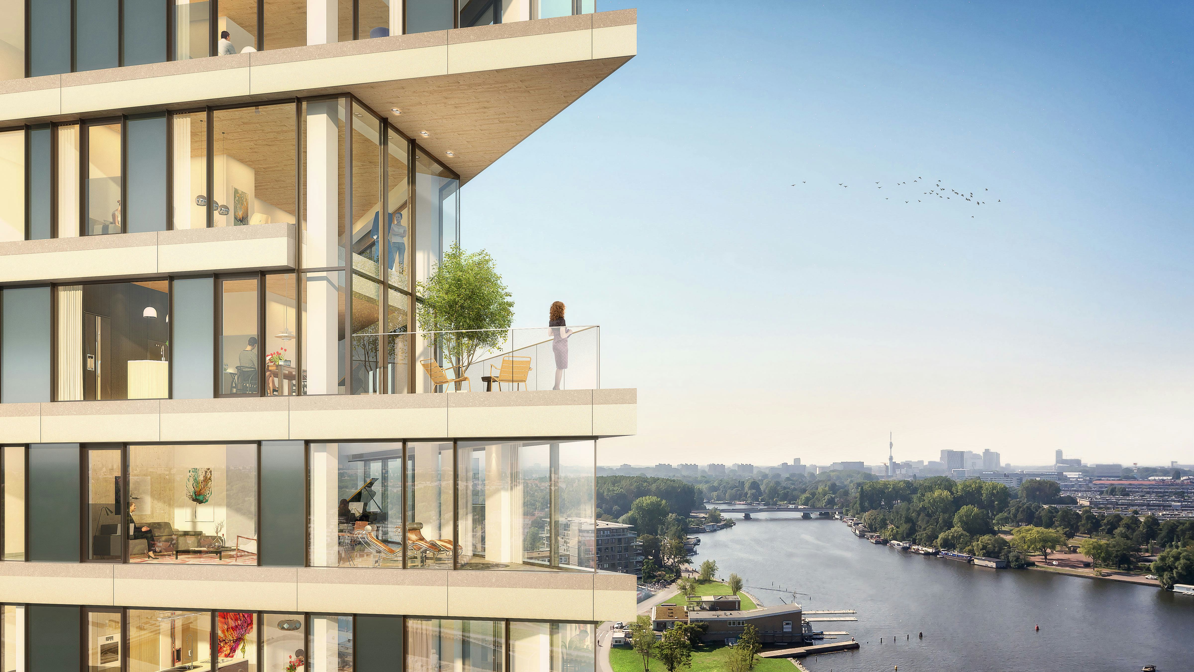 Hout-hybride oplossing met uitzicht - HAUT in Amsterdam door Team V Architectuur