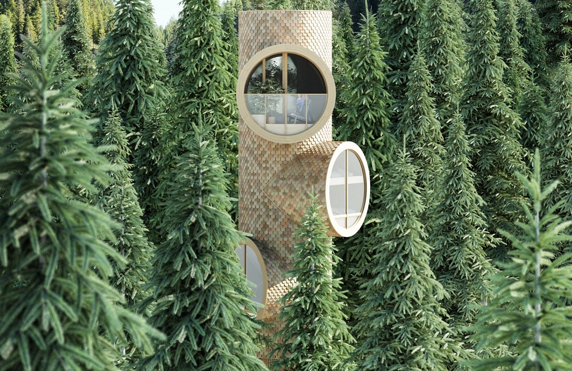 Conceptueel Tiny Treehouse Bert door Atelier Precht