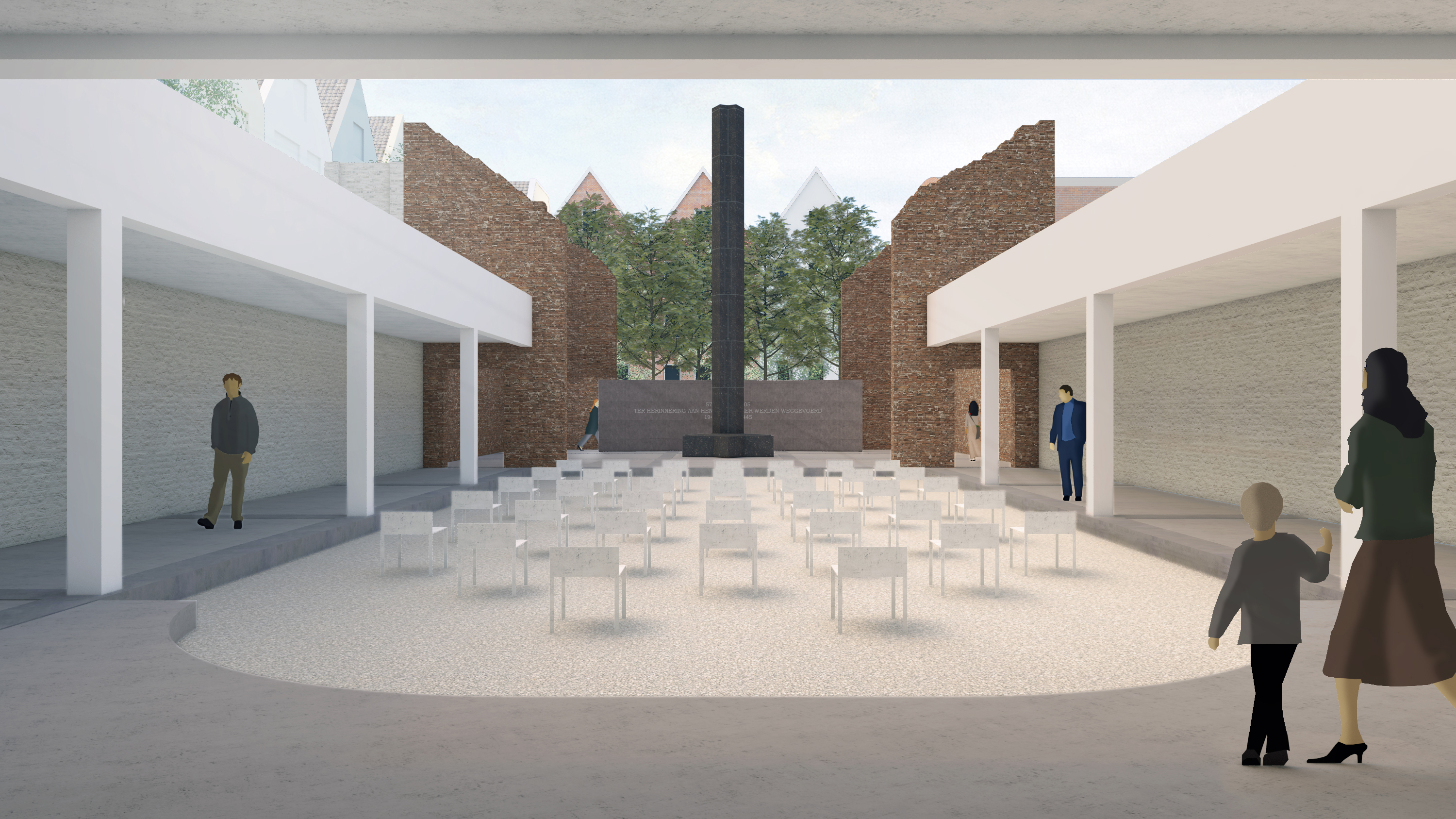 Impressie van de binnenhof in het Nationaal Holocaust Monument door Office Winhov