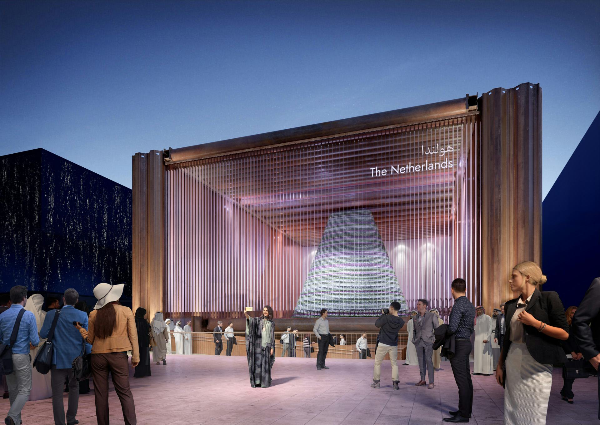 Het Nederlands Paviljoen tijdens de Expo Dubai 2020. Beeld: V8 Architects