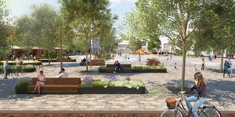 Het winnende ontwerp van OKRA Landschapsarchitecten voor het Koopmansplein in Assen