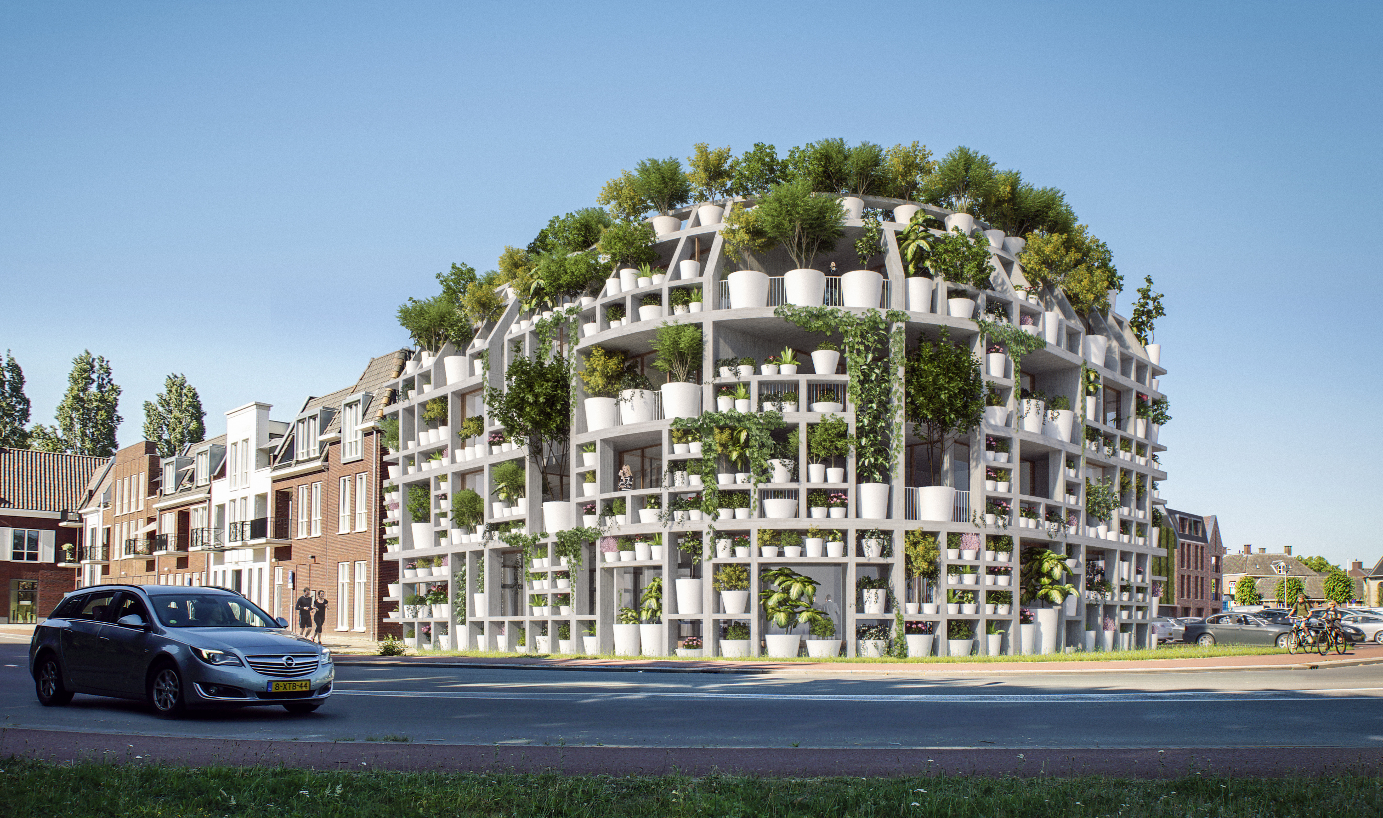 In plaats van een traditionele, gesloten gevel krijgt de Groene Villa een levende façade. Beeld: MVRDV
