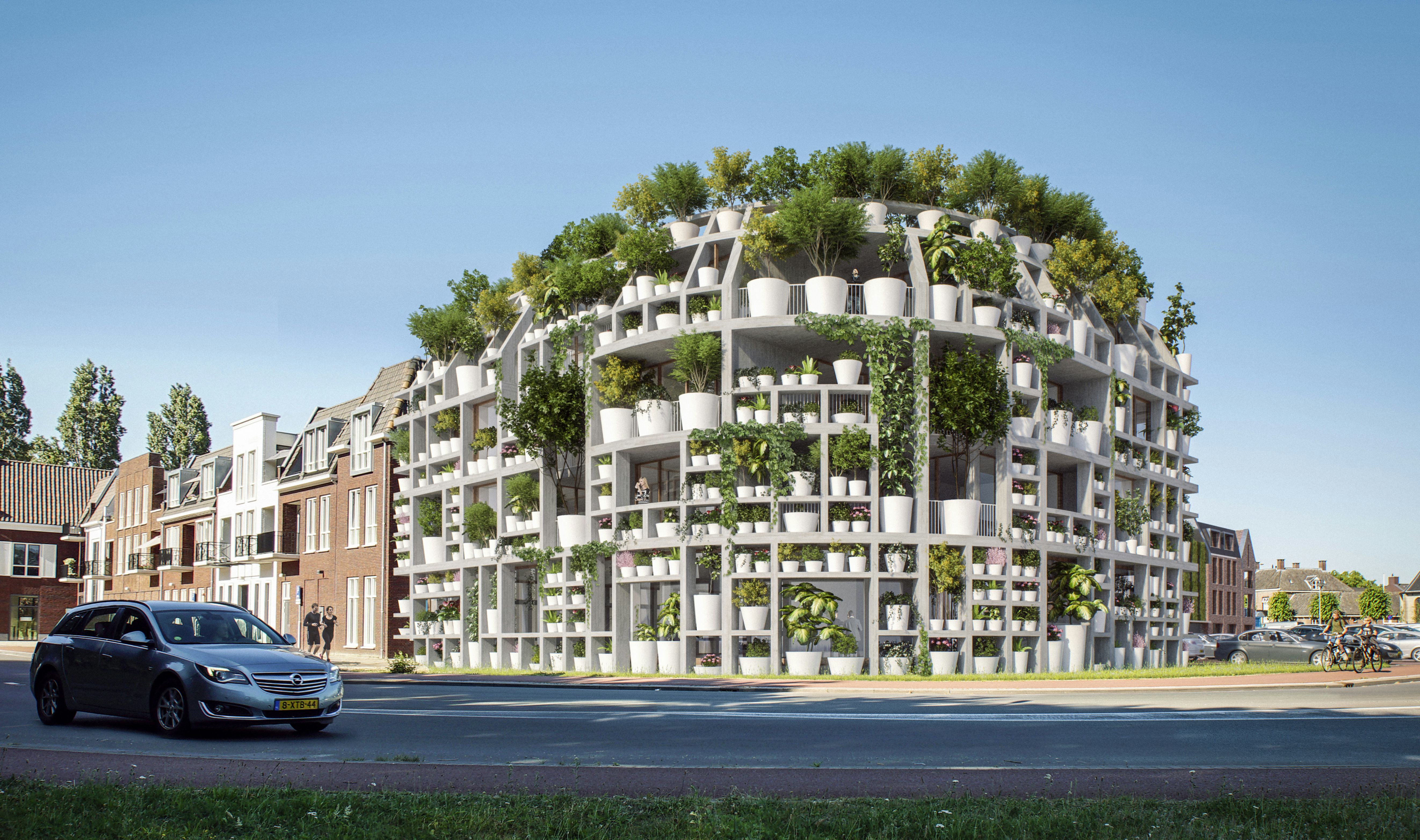 In plaats van een traditionele, gesloten gevel krijgt de Groene Villa een levende façade. Beeld: MVRDV