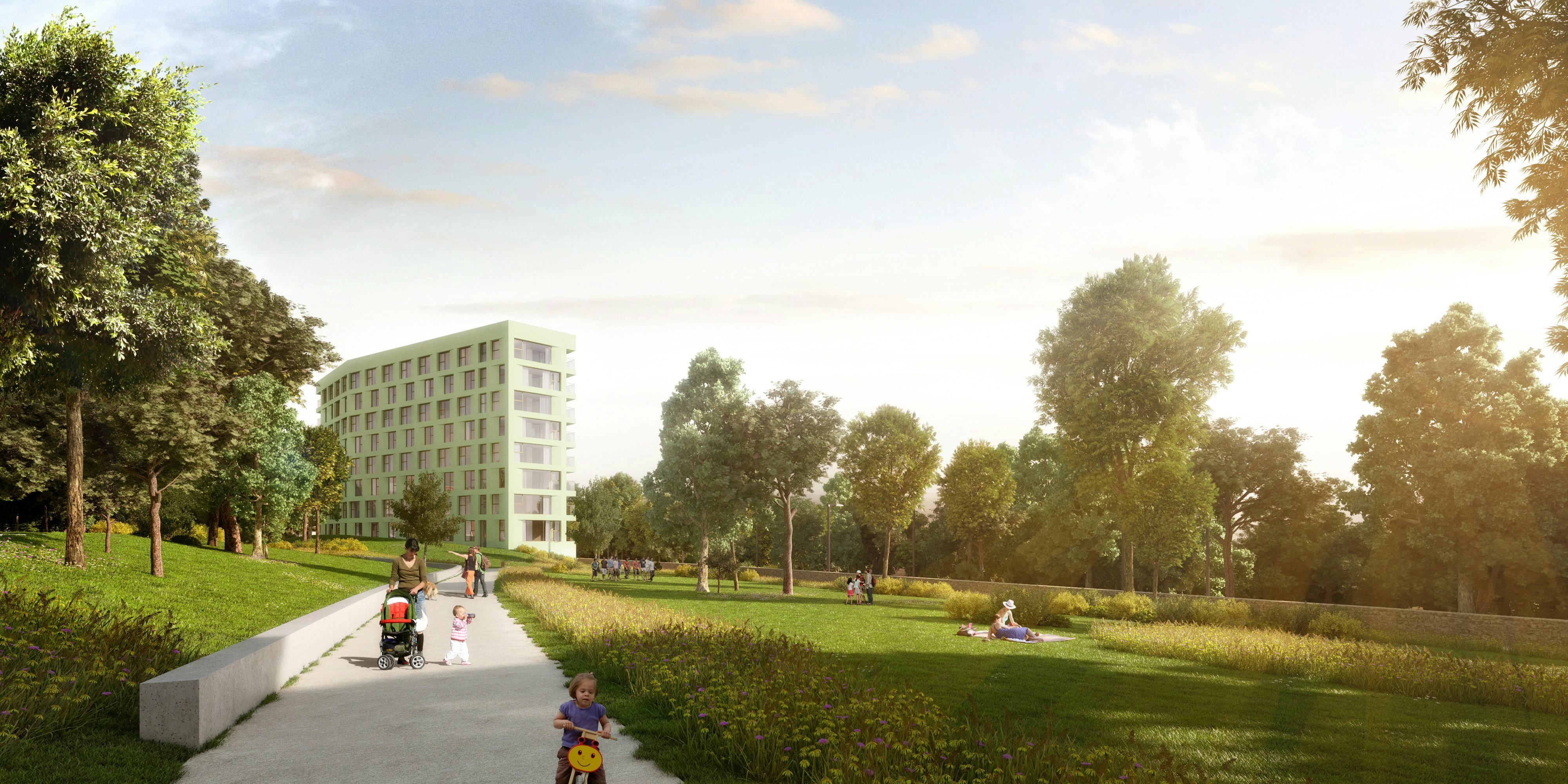 Zicht vanuit park ‘Belle-Vue’