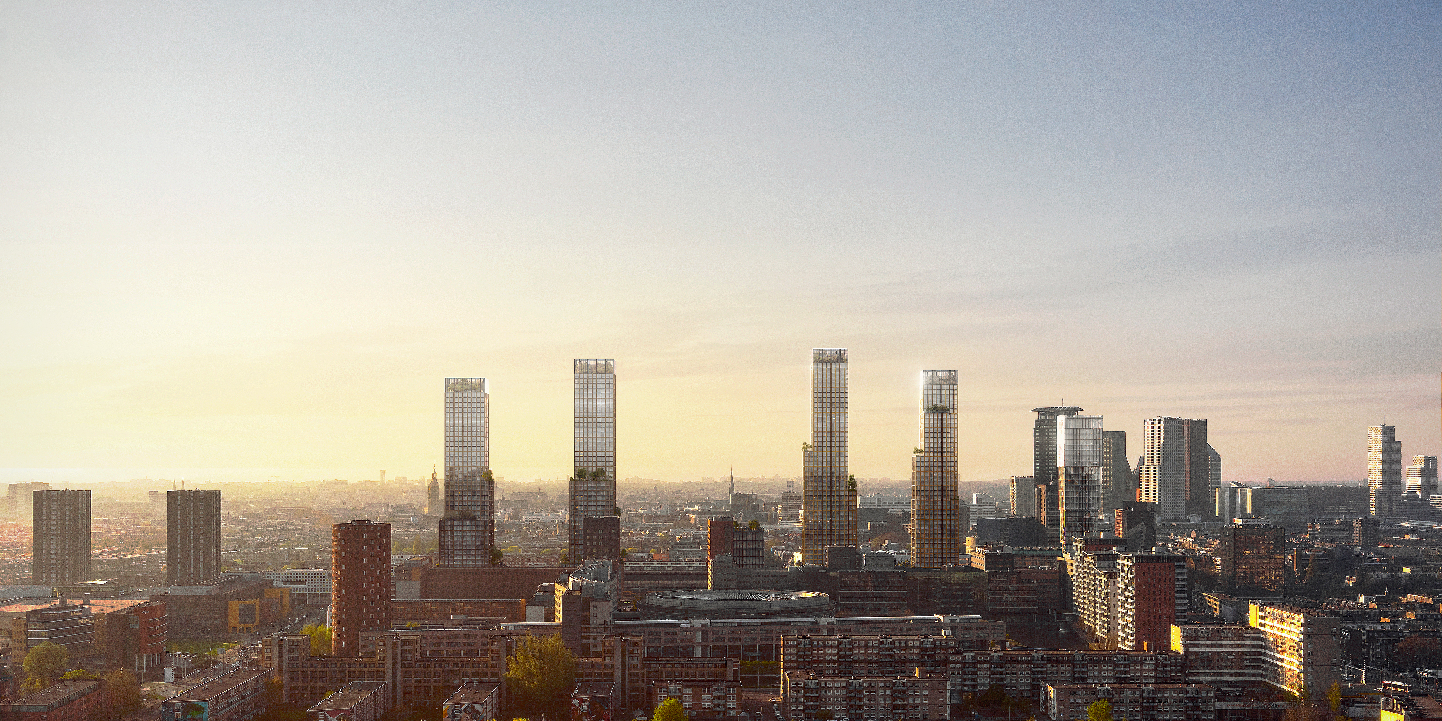Impressie nieuwe skyline Den Haag ter hoogte van station HS