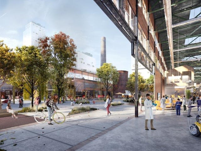 Zichtbare Smart Tech op het fabrieksplein in het Kabeldistrict.  Beeld VERO Visuals