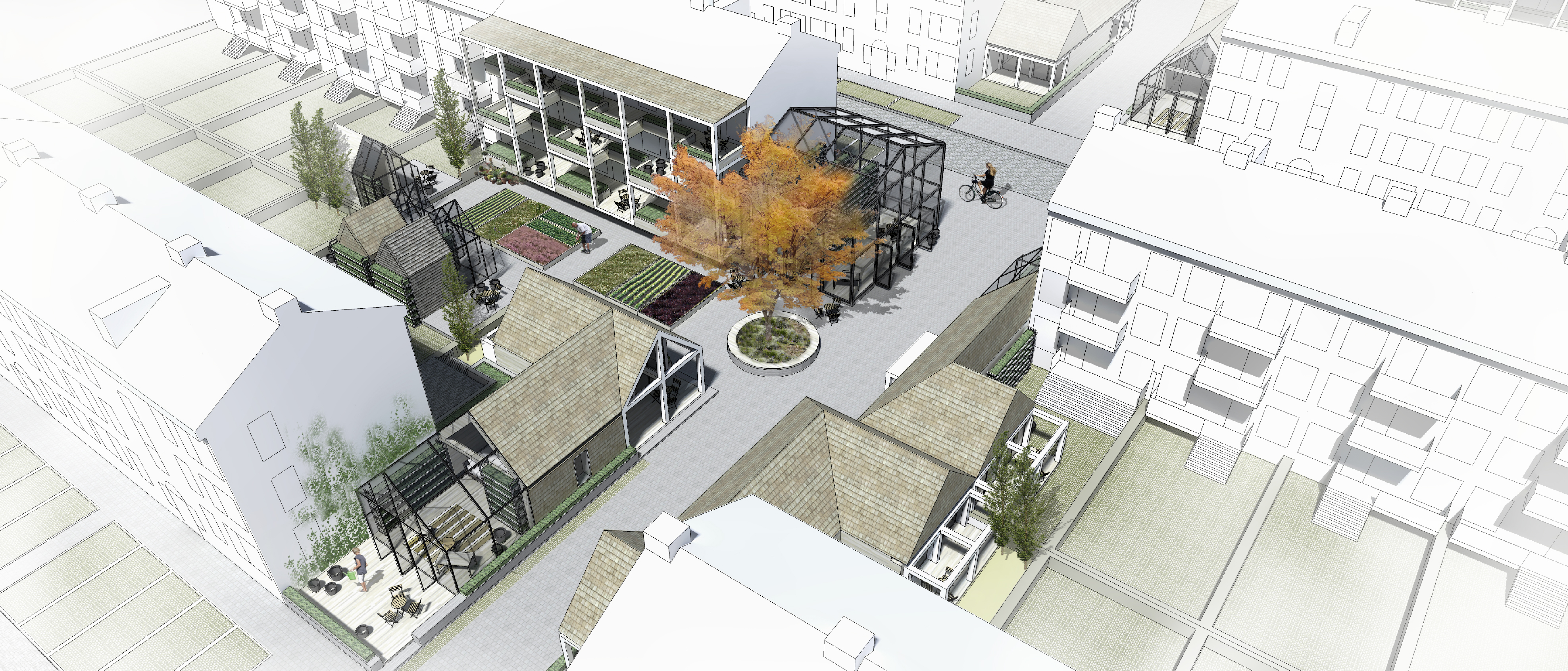 De Hofjes van Carnisse - dutch urban solutions - vogelvlucht woonhofje