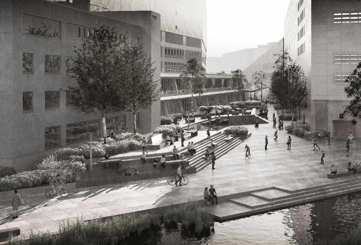 Impressie terassen met zicht op Lake Piano © gmp Architects