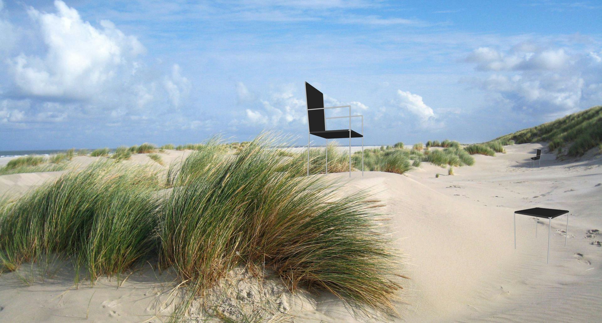 verstild, als sculptuur in de duinen (collage Architecten van Mourik)