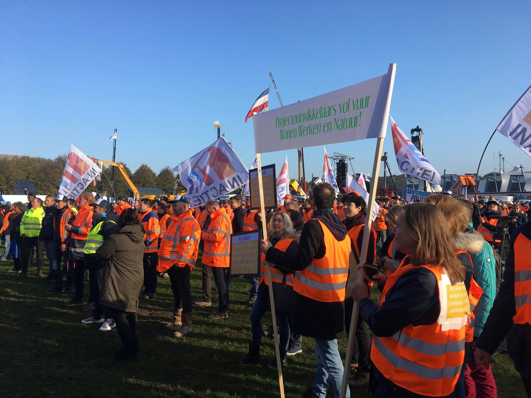 Bouwprotest op het Malieveld in Den Haag. Beeld Marije de Leeuw