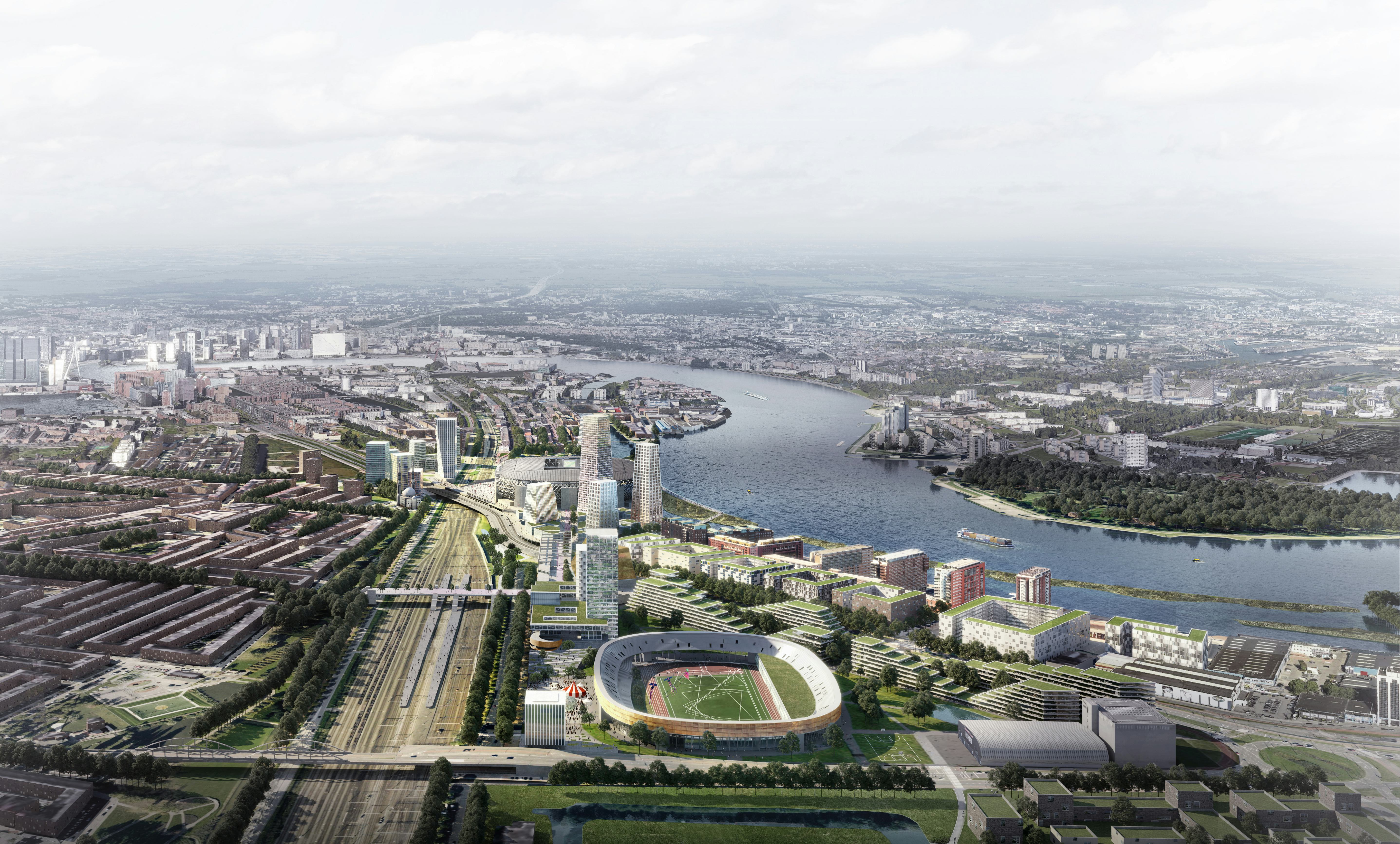 Het ontwerpbestemmingsplan voor Feyenoord City. Beeld OMA en LOLA