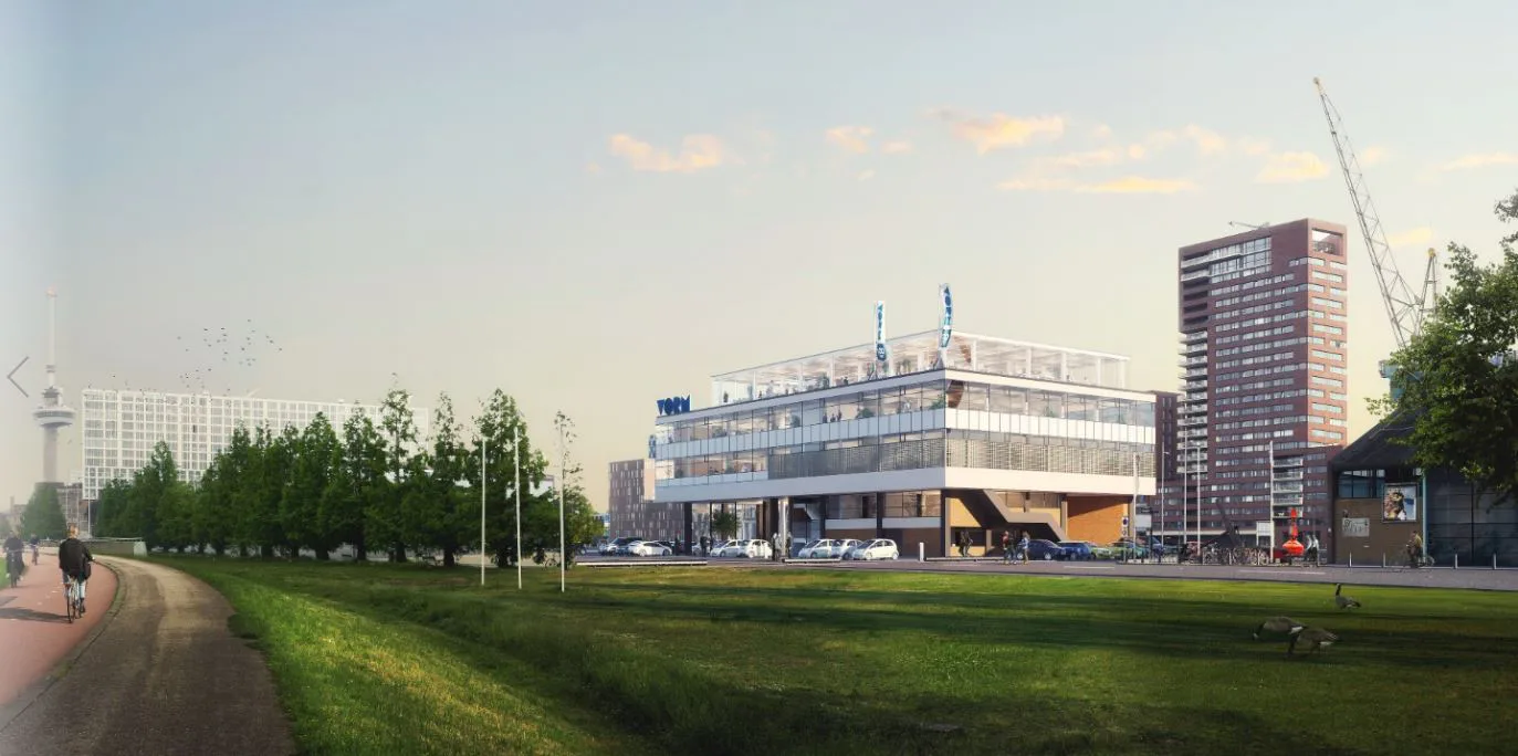 Poortgebouw De Nieuwe Maaskant in Rotterdam. Beeld WAX Architectural visualizations
