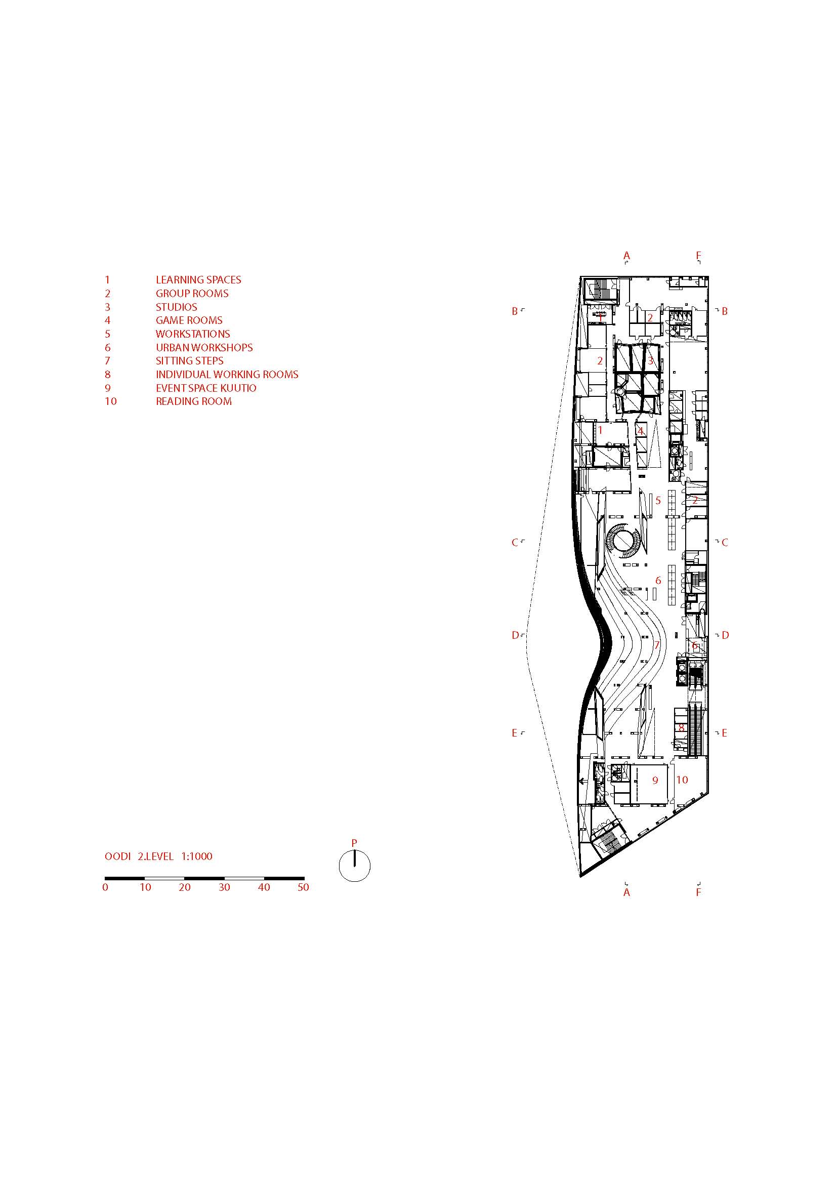 Eerste verdieping Oodi in Helsinki 