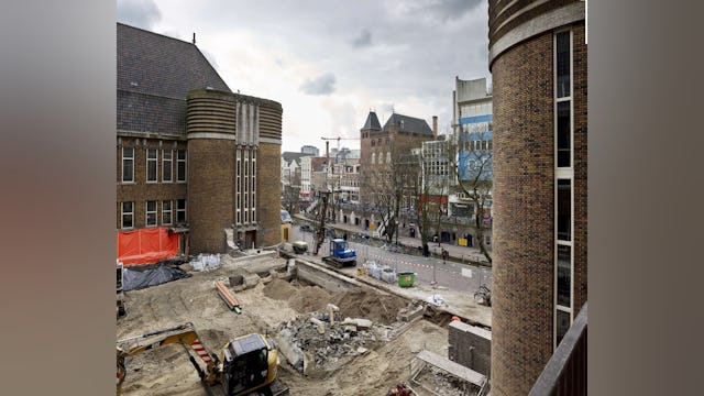 Bouw Bibliotheek Neude in Utrecht door Rijnboutt en Zecc Architecten. Beeld Kees Hummel