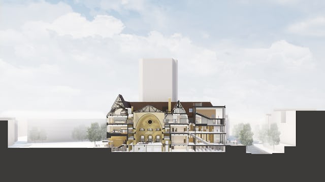 Doorsnede Bibliotheek Neude in Utrecht door Rijnboutt en Zecc Architecten