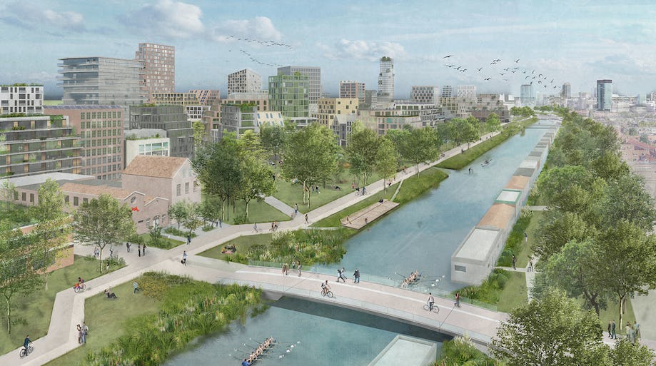 Vogelvlucht Merwedekanaal met park