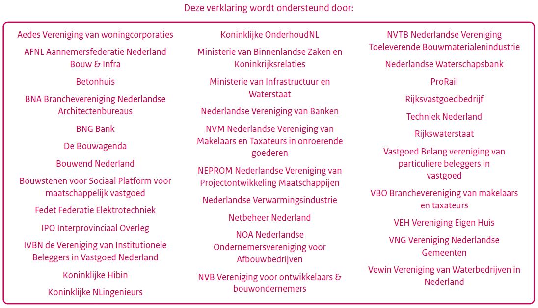 Ondertekenaars verklaring Samen doorbouwen aan Nederland