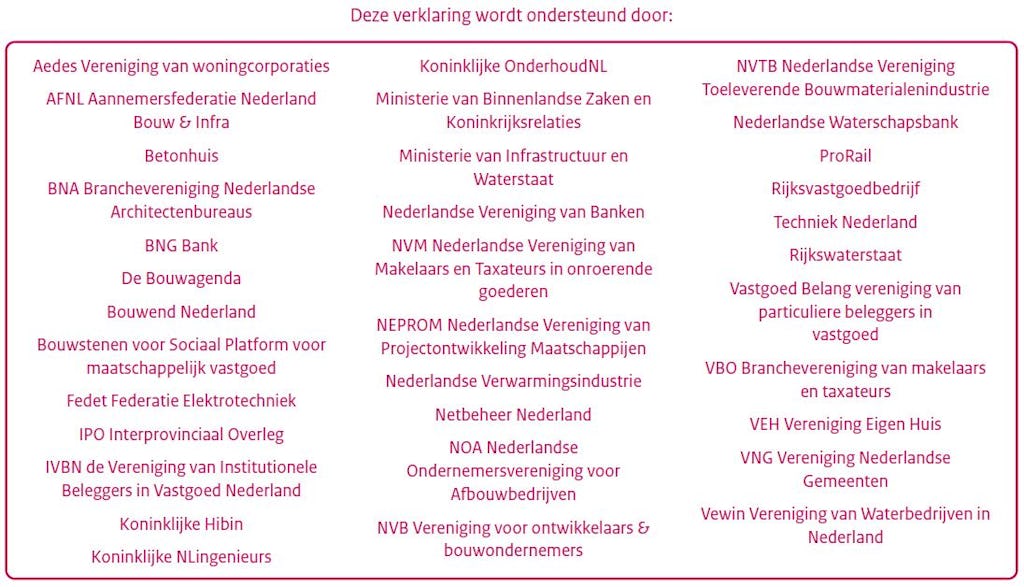 Ondertekenaars verklaring Samen doorbouwen aan Nederland