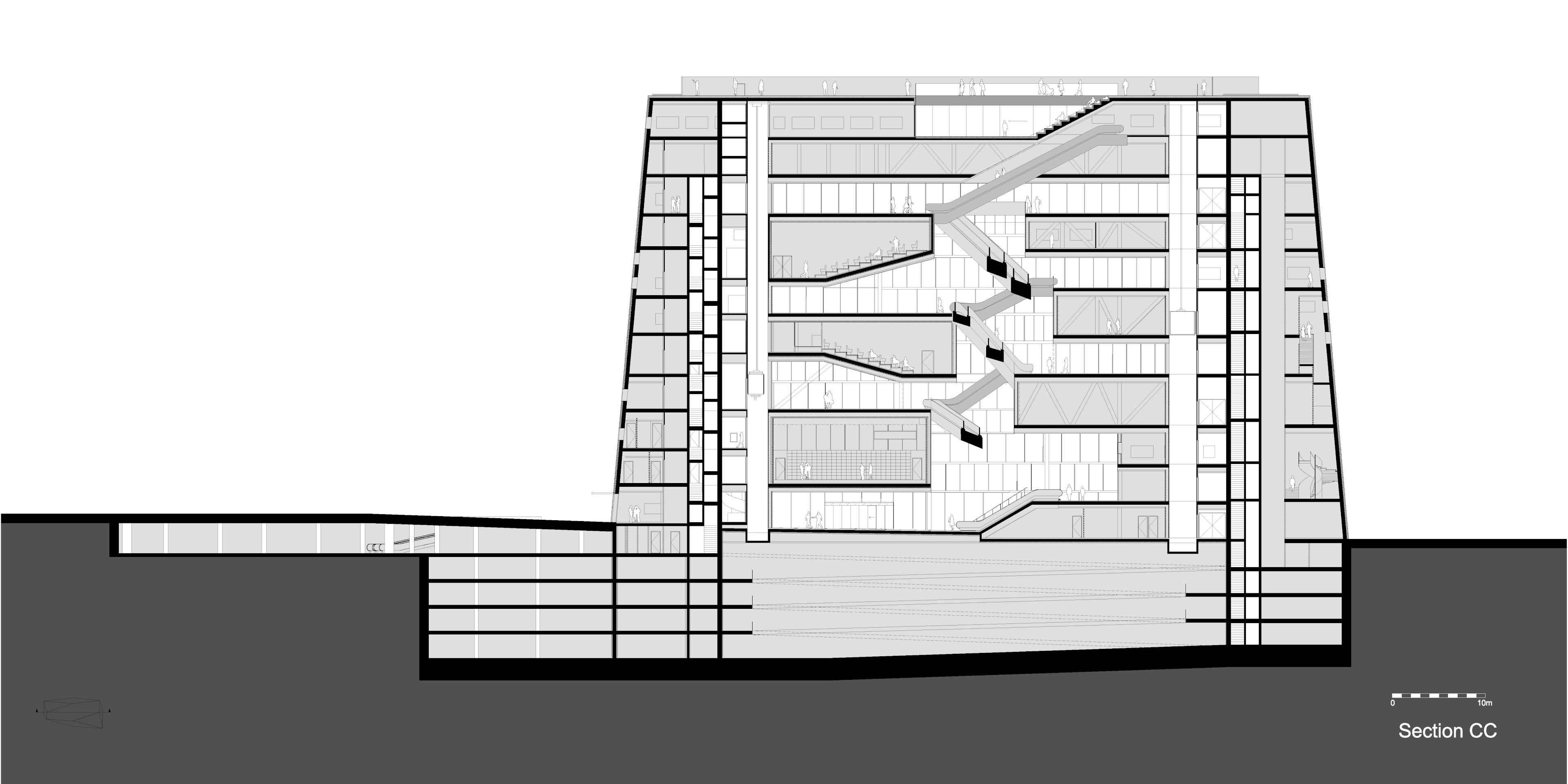 Lengtedoorsnede Forum Groningen door NL Architects