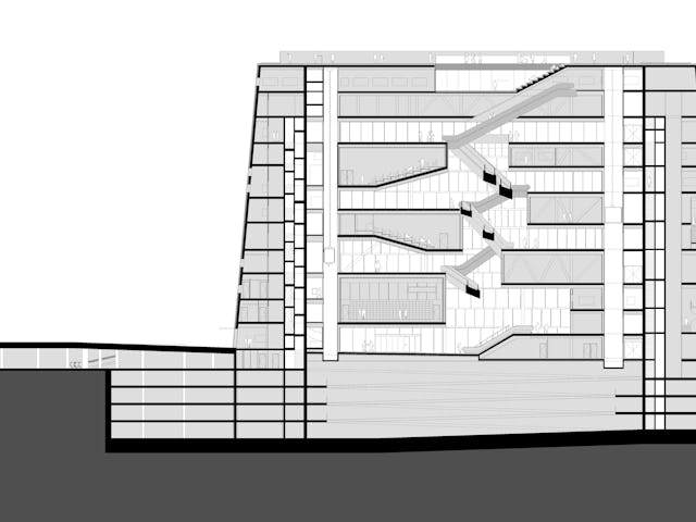 Lengtedoorsnede Forum Groningen door NL Architects