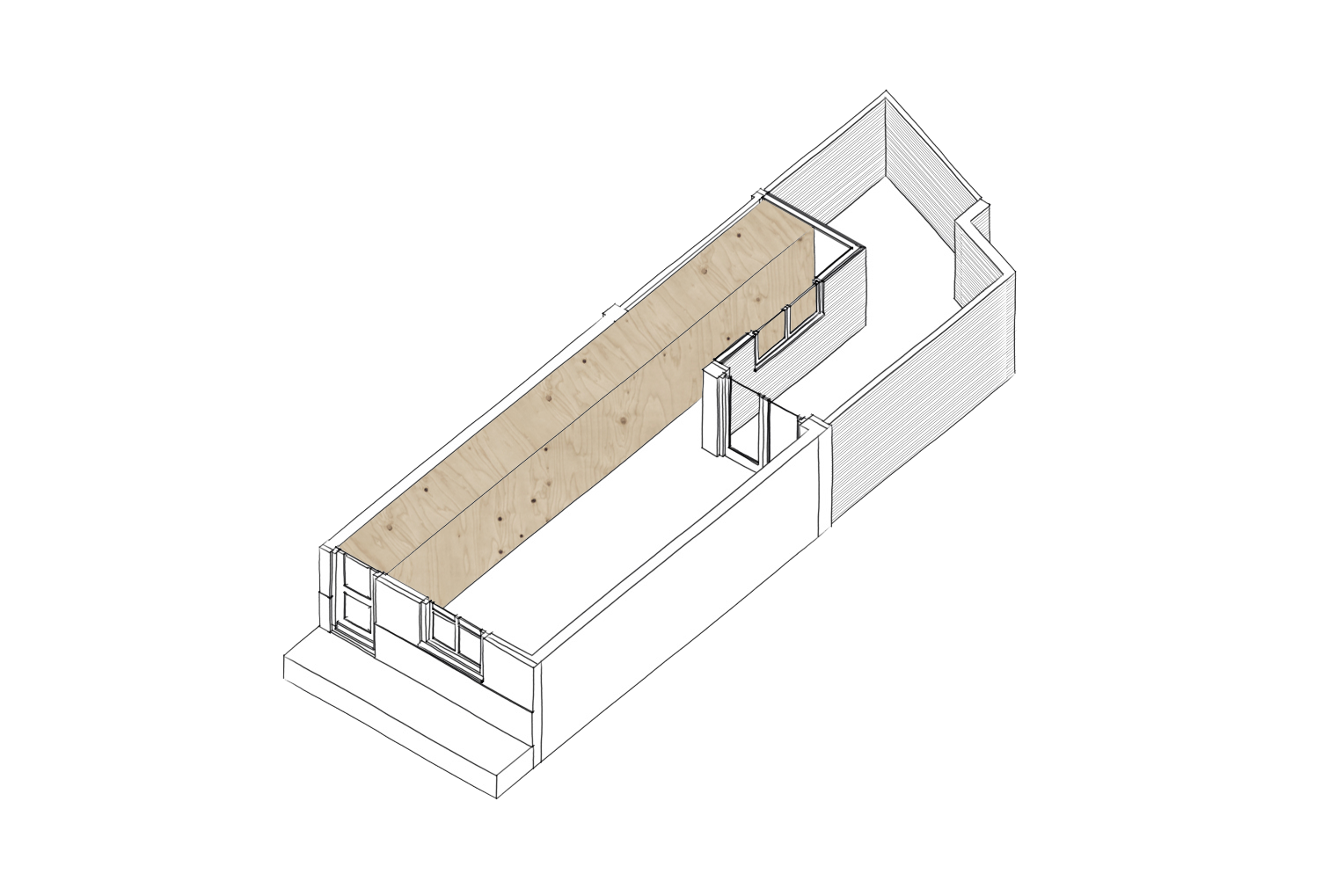 Axonometrie concept Hofjeswoning Mallemolen in Den Haag door Bláha architecture+design