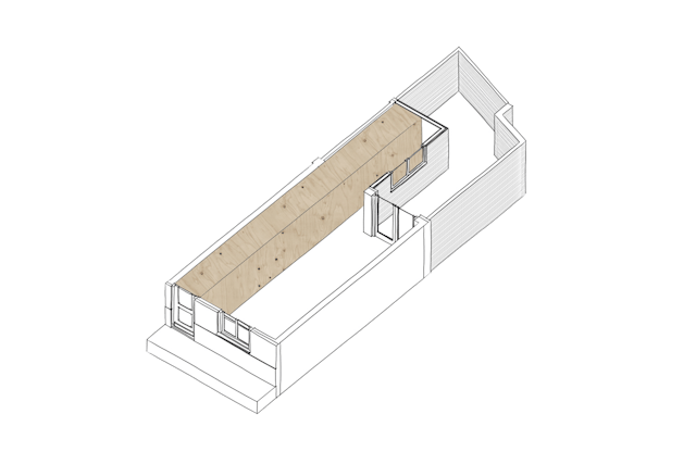 Axonometrie concept Hofjeswoning Mallemolen in Den Haag door Bláha architecture+design