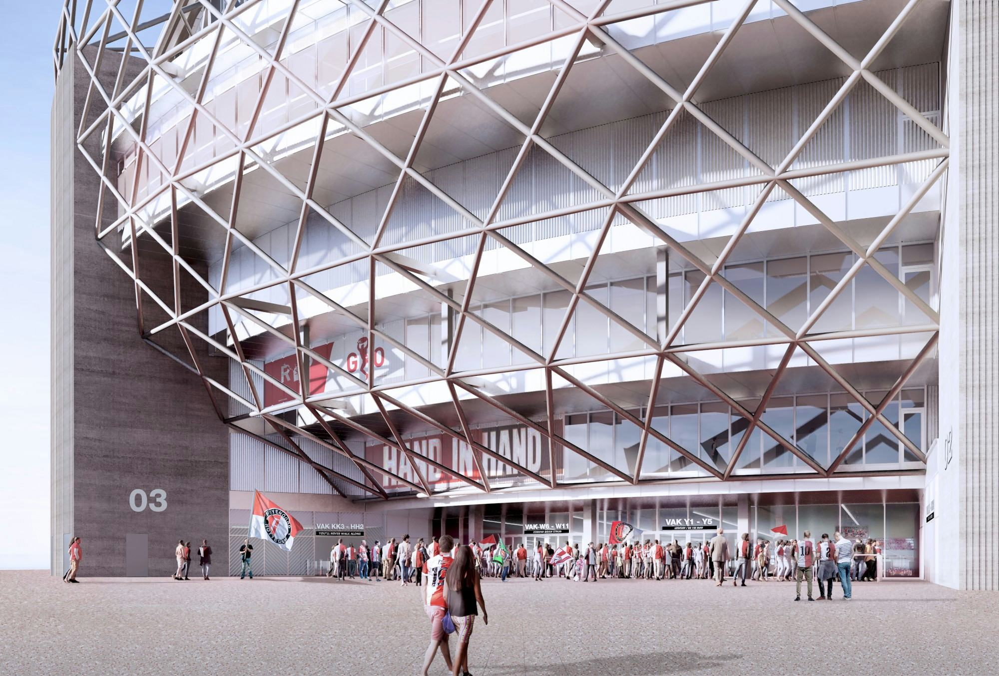 Nieuw stadion in Feyenoord City Rotterdam door OMA en LOLA Landscape Architects. Beeld OMA