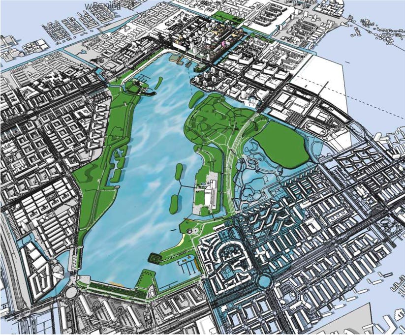 Artist impression van de nieuwe locatie. Nog niet het definitieve ontwerp van het gebouw