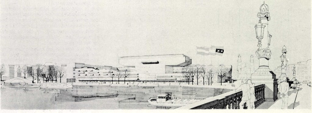 Eerste concept Stadhuis Amsterdam door W. Holzbauer