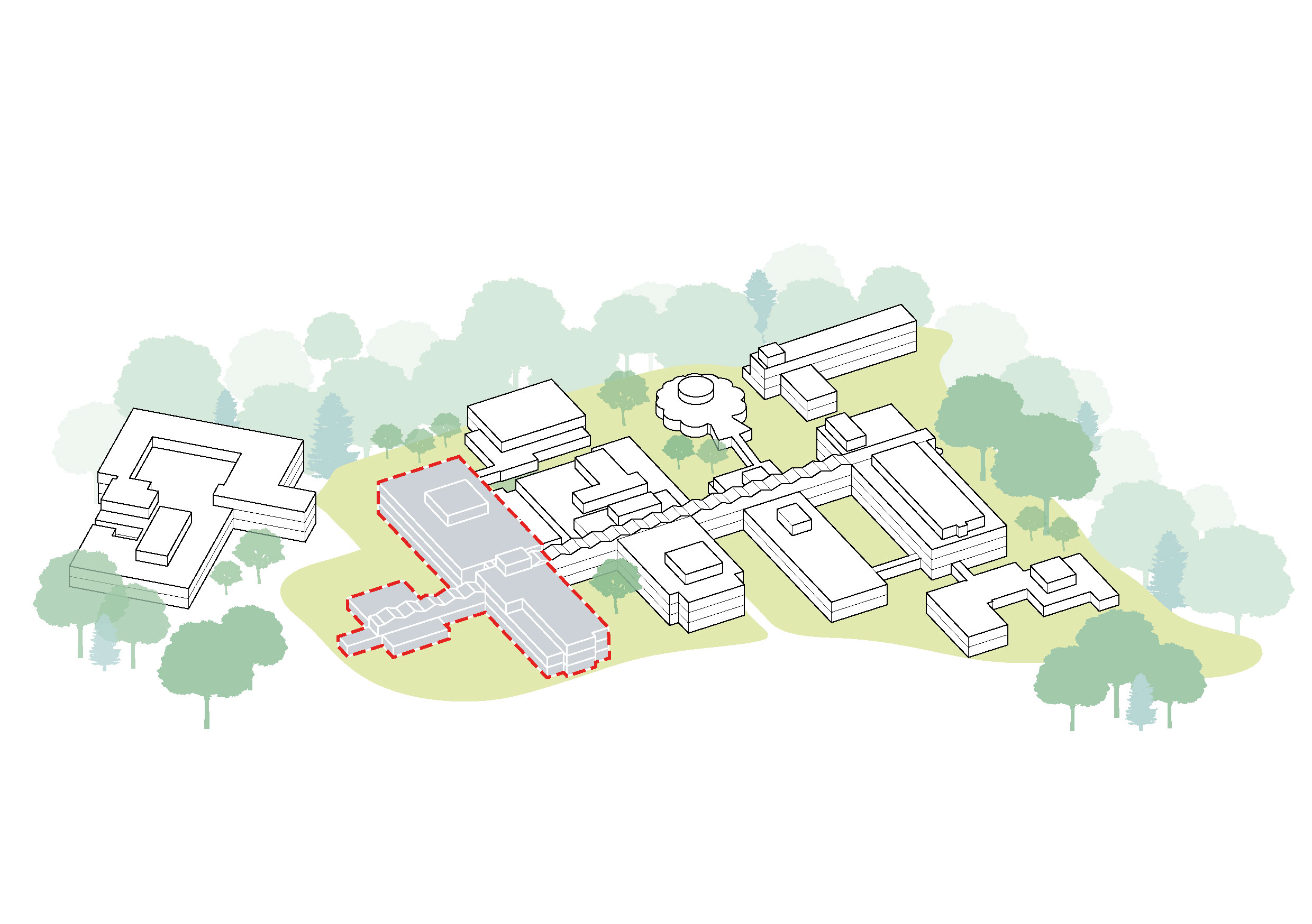 Oude situatie met te slopen gebouwen. Beeld door EGM architecten